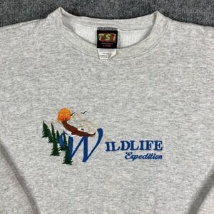 TSI Wildlife Sweatshirt Mens XL Gray Crewneck Embroidered Nature Graphic Coz